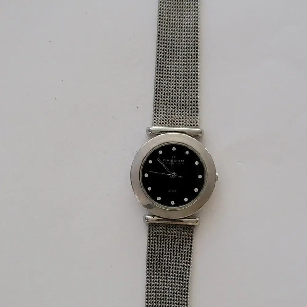 Skagen Womens Watch Black Dial Silver Case Stainless Steel Mesh Bracelet